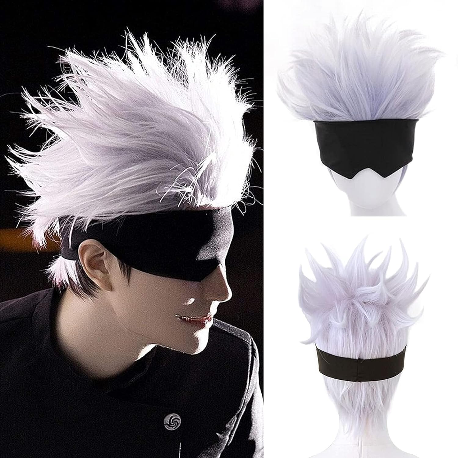 Men Accessories Silver - Peruca Cosplay Curta Ondulada, Venda Preta,