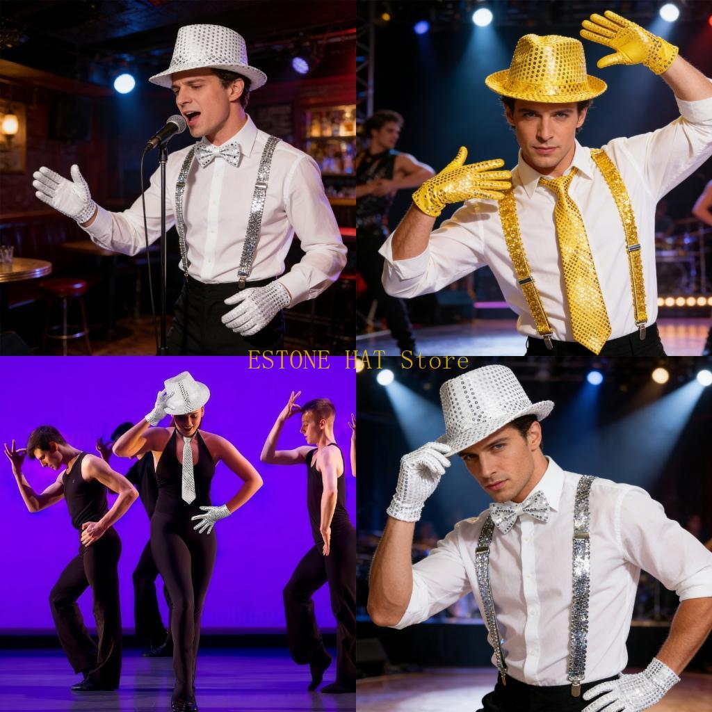 Men'S Accessories In The 80S - 49MF 3/4/5/6Pcs Lantejoulas Dance Star Costume