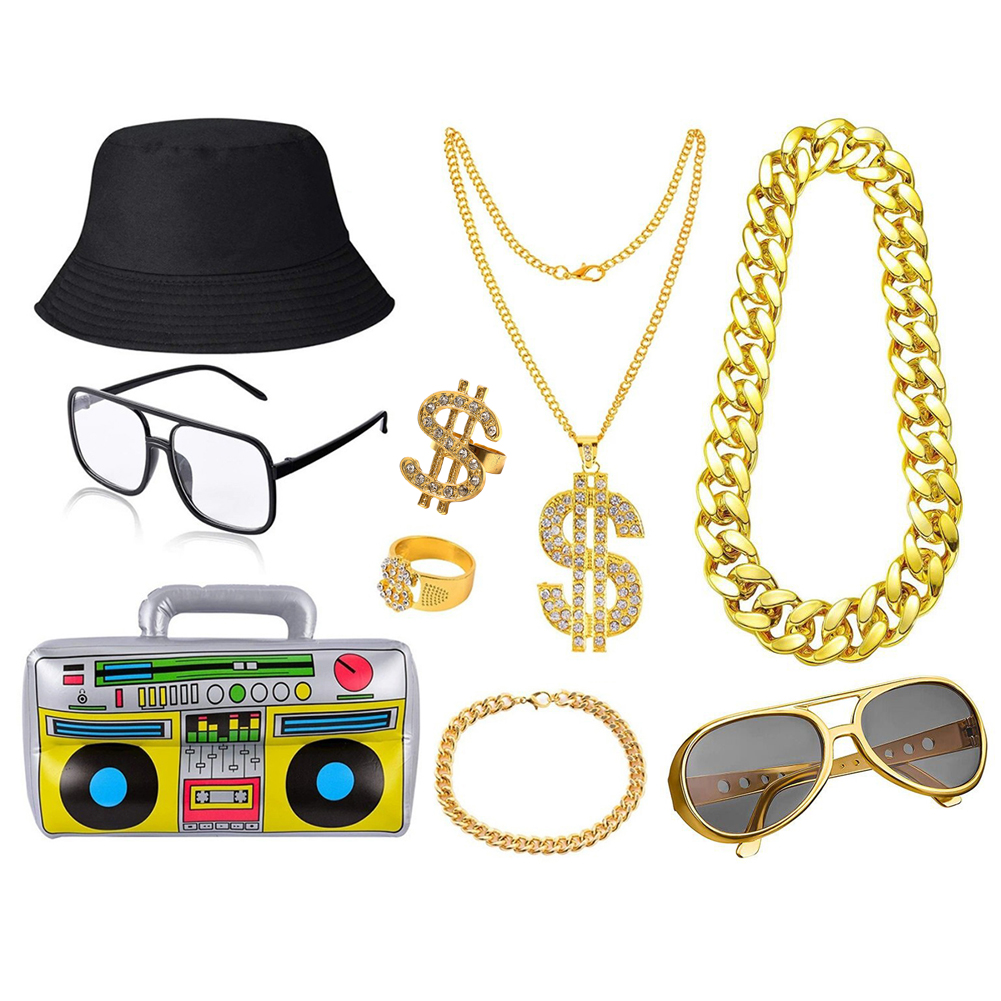 Kit de fantasia de hip hop dos - Men'S Accessories In The 80S avaliação e preço